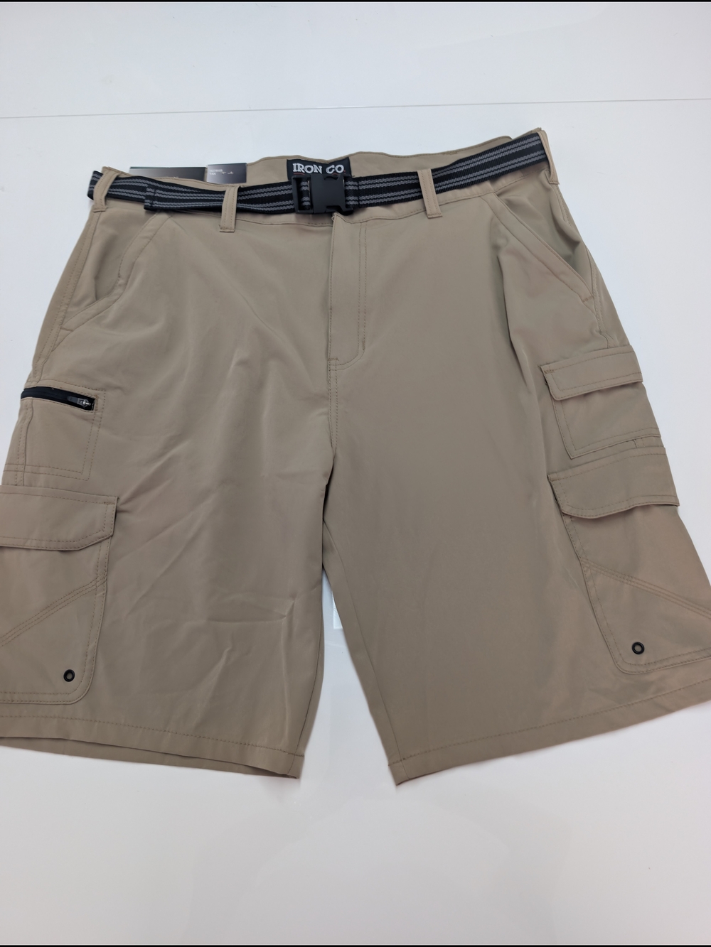 Iron & Co. Men's Khaki Cargo Shorts with Web Belt